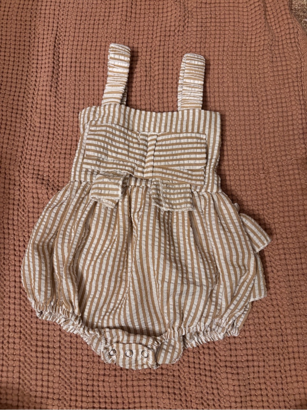 Striped Tan & White Baby Bubble Romper